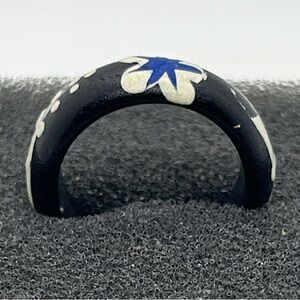 Black Ring with Blue Floral Design